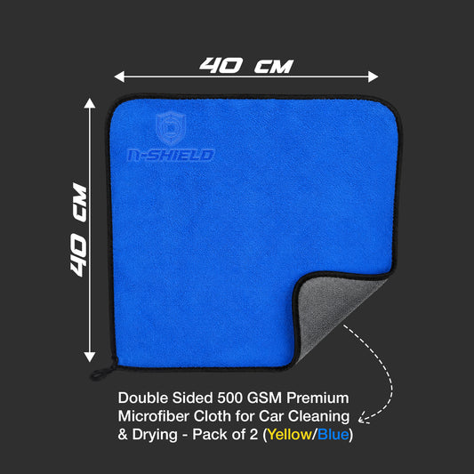Nippon Paint n-Shield Microfiber Super Absorbent Towel Dual Color 500 GSM, Highly Absorbent Lint & Streak Free Multi-Purpose Wash Cloth for Car, Bike, Kitchen, Window, Stainless Steel, Silverware (Pack of 2)