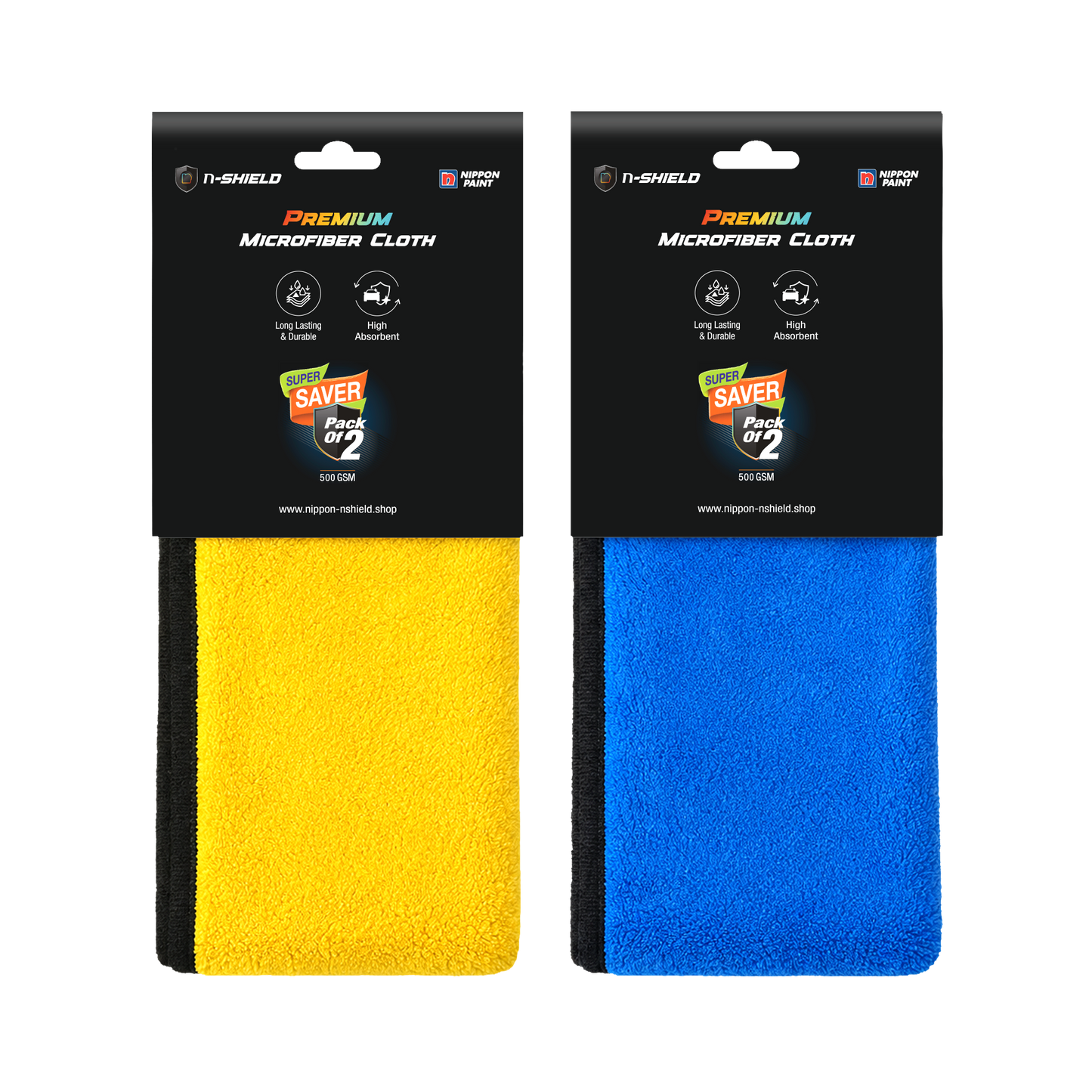 Nippon Paint n-Shield Microfiber Super Absorbent Towel Dual Color 500 GSM, Highly Absorbent Lint & Streak Free Multi-Purpose Wash Cloth for Car, Bike, Kitchen, Window, Stainless Steel, Silverware (Pack of 2)