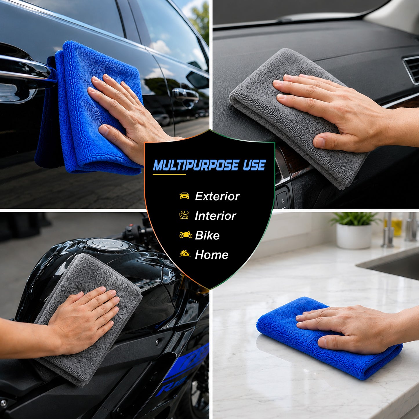 Nippon Paint n-Shield Microfiber Super Absorbent Small Wipes 350 GSM, Highly Absorbent Lint & Streak Free Multi-Purpose Wash Cloth for Car, Bike, Kitchen, Window, Stainless Steel, Silverware (Pack of 3)